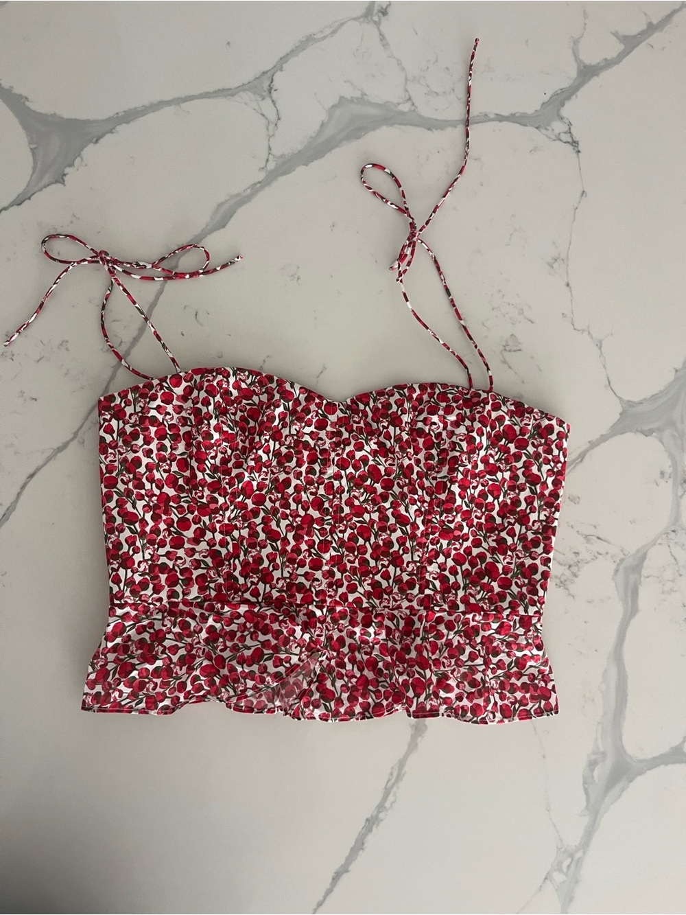 J. Crew Red Floral Tie-Strap Crop Top